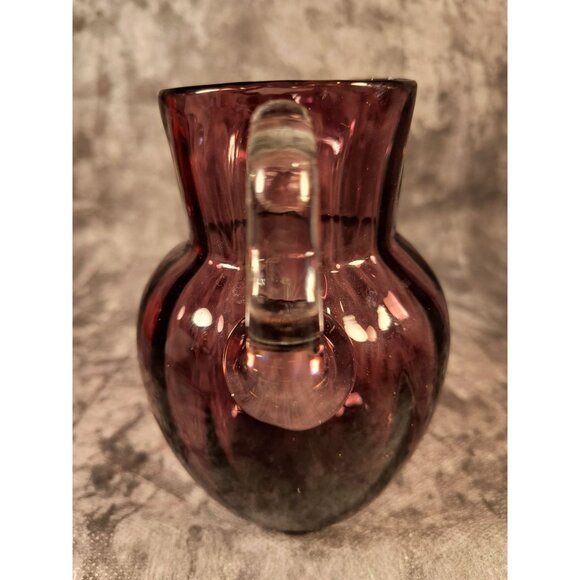 Amethyst Purple Handblown Glass Pitcher With Clear Handle - Picture 2 of 6